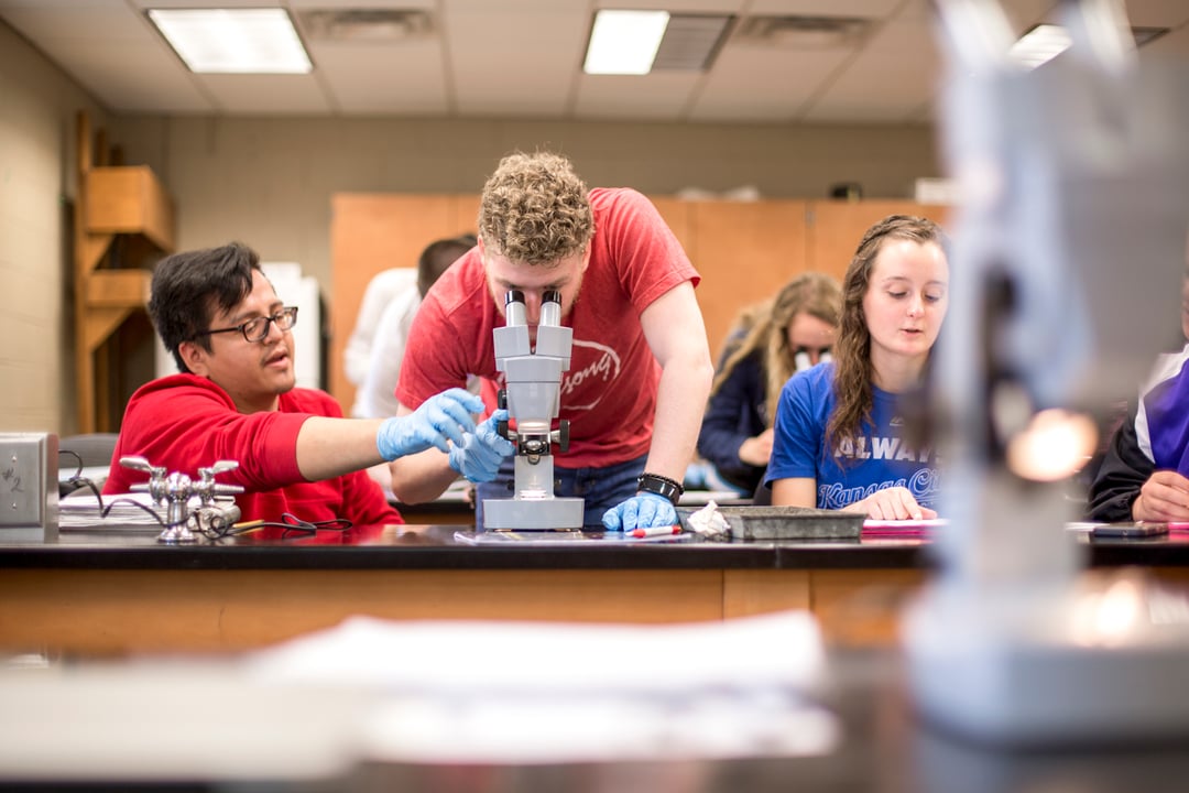 Trevecca students conduct research with a microscope.