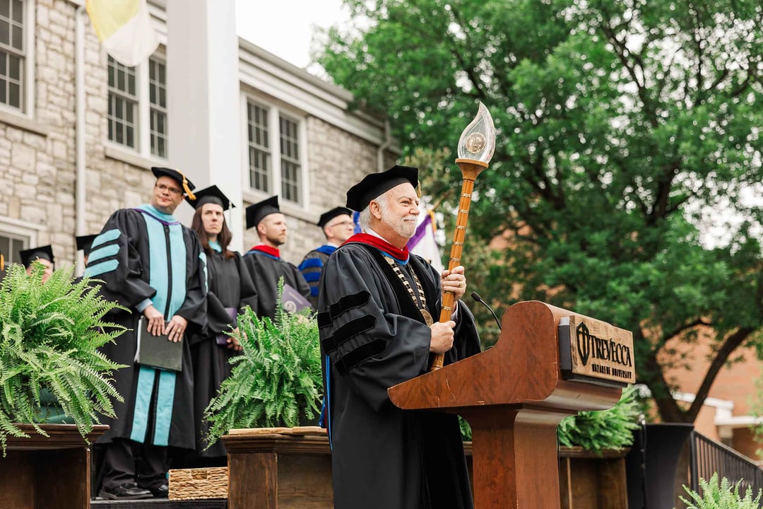 President Dan Boone presides over the 2023 Trevecca Commencement ceremonies.