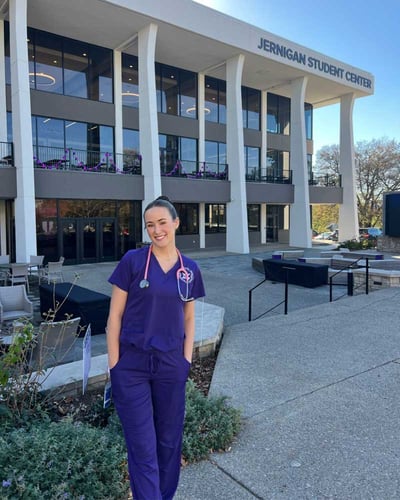 Morgan Mullis poses in front of the Jernigan Student Center